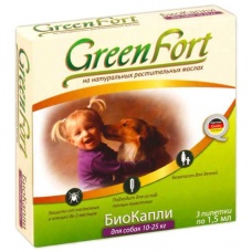 Green Fort БиоКапли репеллент для средних собак (3пипетки по 1,5мл)
