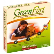 Green Fort БиоКапли репеллент для крупных собак (3пипетки по 2,5мл)