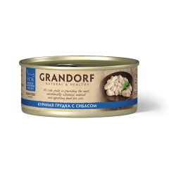 GRANDORF Консервы для кошек, куриная грудка с сибасом в бульоне , 70 г