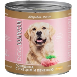 Dog Lunch консервы для собак Говядина с рубцом и печенью в соусе